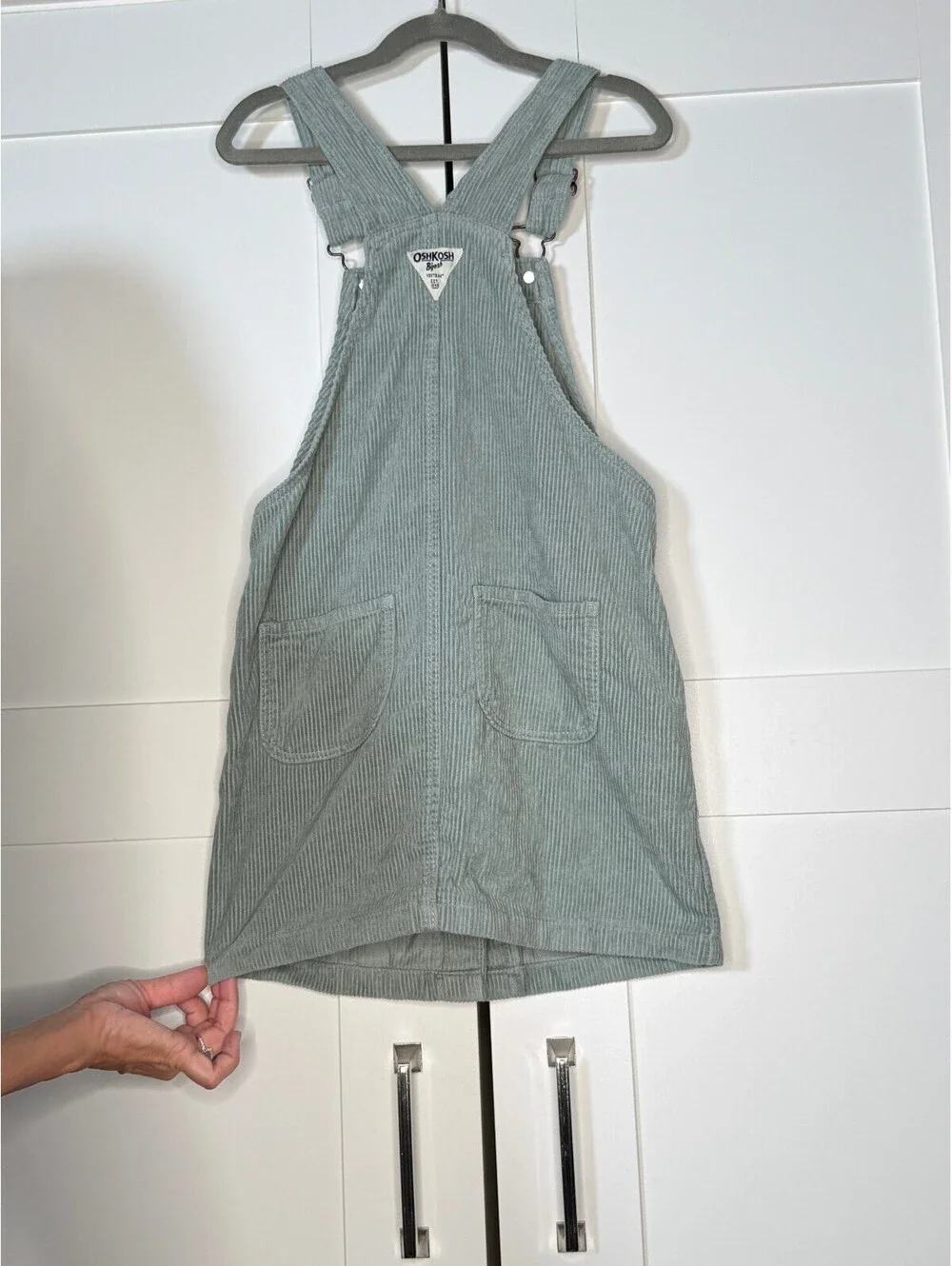 OshKosh B'Gosh Sage Green Button Front Jumper Dress Size 8
